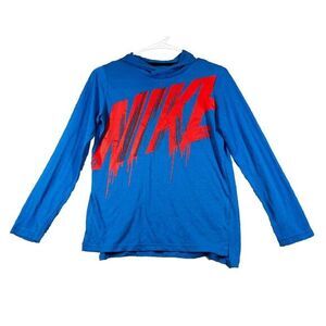 Nike Dri-Fit‎ Hoodie Size LARGE Blue, Neon Orange Logo, Long Sleeve lightweigh